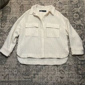Zara Cream Textured Button-Up Jacket